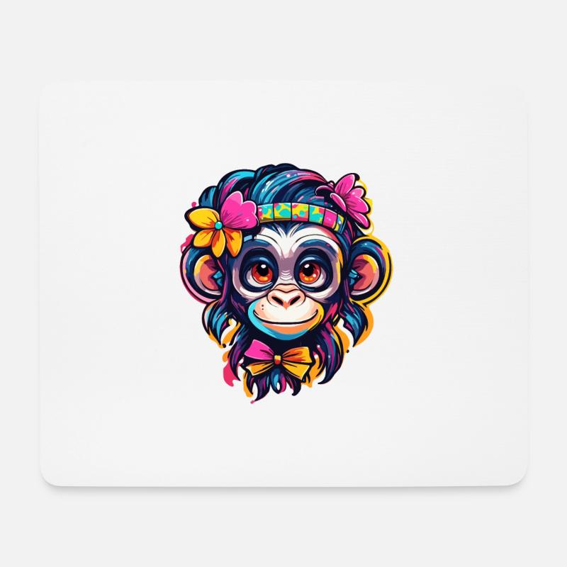 Süßer Affe / Affenmädchen / niedlich /Haarschleife - Mousepad (Querformat) - Weiß