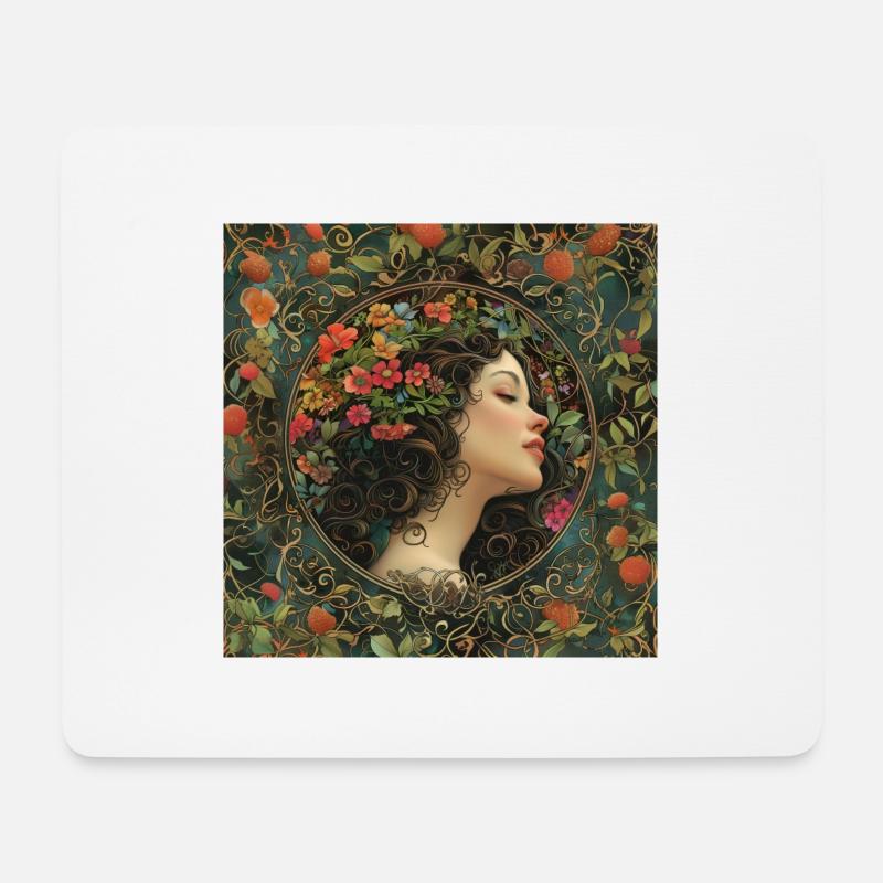 Junges Mädchen mit floralen Ornamenten - Mousepad (Querformat) - Weiß