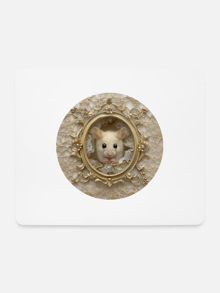 Maus im Goldrahmen - Mousepad (Querformat) - Weiß