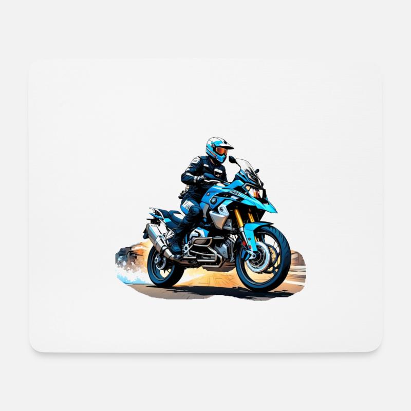 Biker auf blauem Motorrad - Mousepad (Querformat) - Weiß