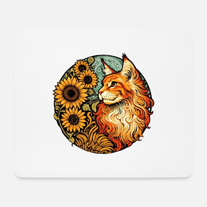Orangefarbene Mainecoon-Katze - Mousepad (Querformat) - Weiß