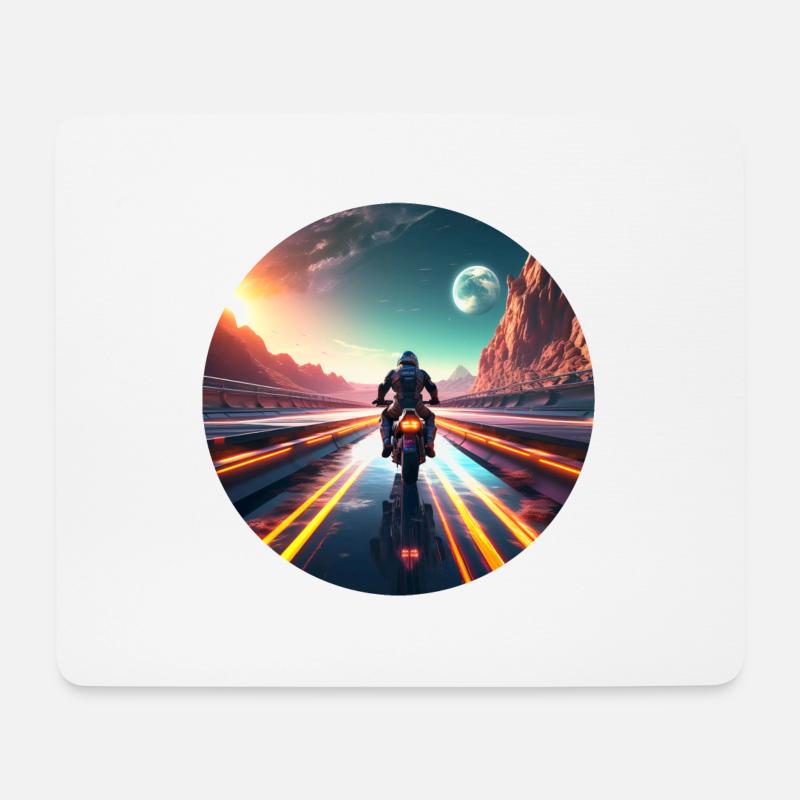 Motorradfahrer Sonnenaufgang - Mousepad (Querformat) - Weiß