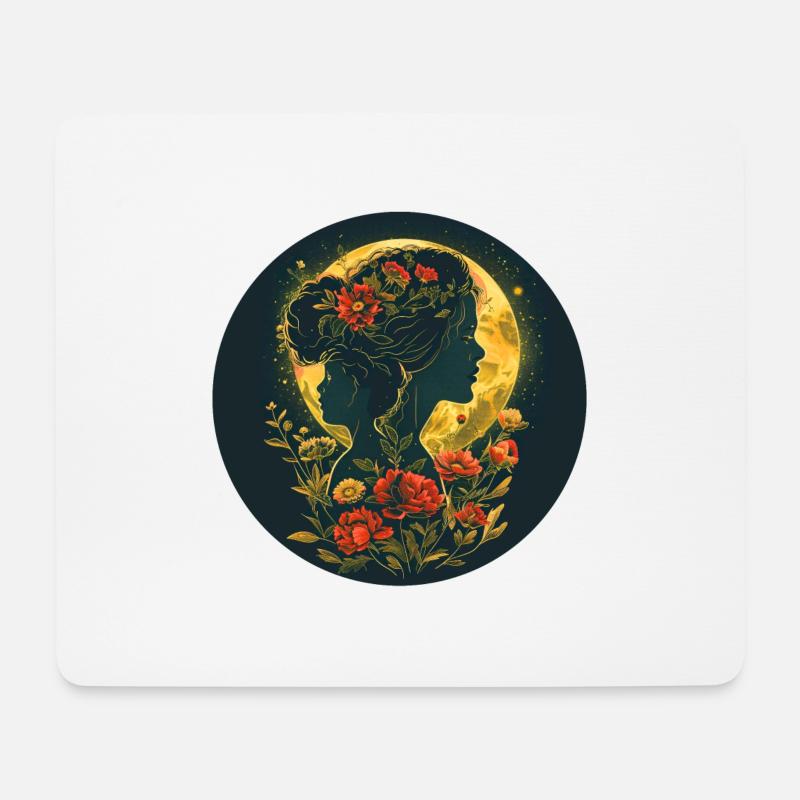 Mutter und Tochter im Mondschein - Mousepad (Querformat) - Weiß