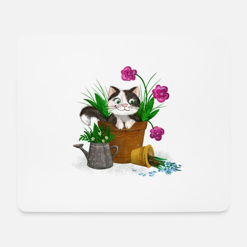 Katze im Garten - Mousepad (Querformat) - Weiß