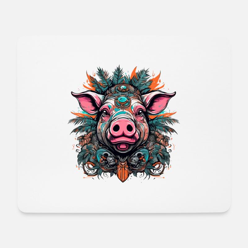 Tattoo / Tier / Kunst / cool / Comic / Schwein - Mousepad (Querformat) - Weiß