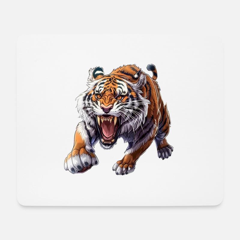Stolzer Tiger Im Angriffsmodus - Mousepad (Querformat) - Weiß