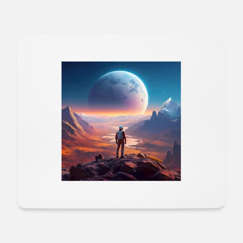 Pluto und sein aufgehender Mond Charon - Mousepad (Querformat) - Weiß