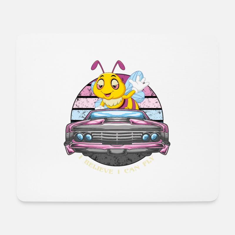 Retro Vintage Biene lustig - I Believe I Can Fly - Mousepad (Querformat) - Weiß