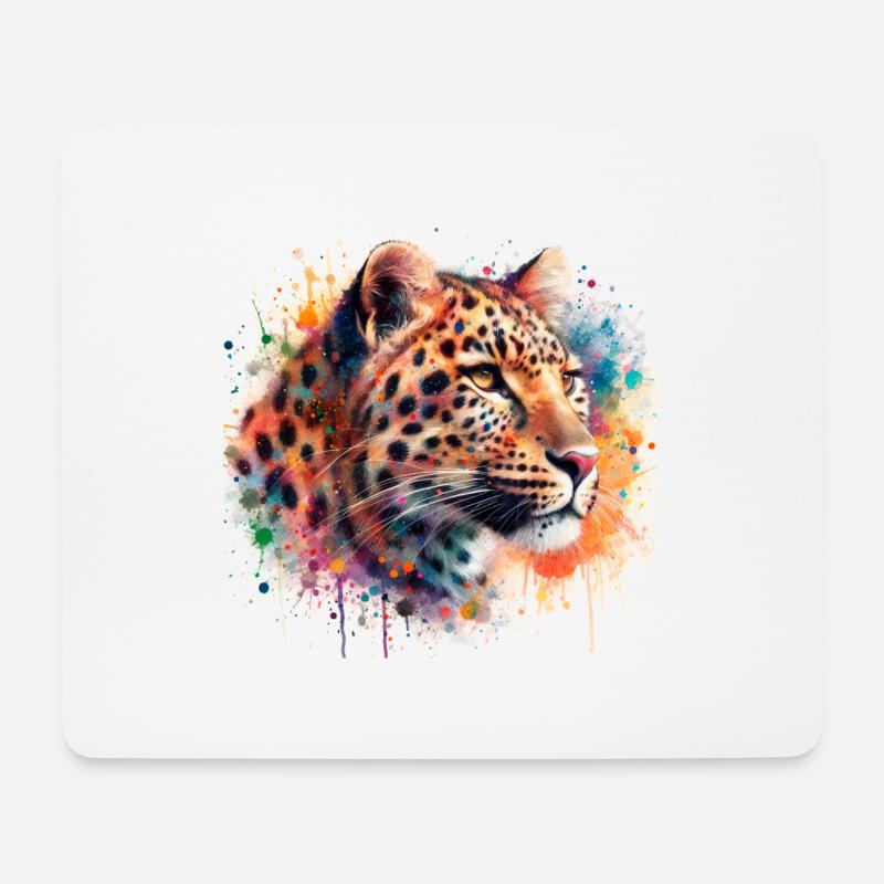 Leopard im Aquarell - Mousepad (Querformat) - Weiß