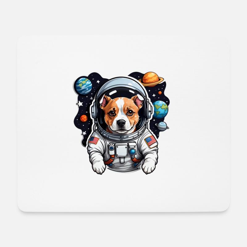 Weltraumhund mit Planeten - Mousepad (Querformat) - Weiß