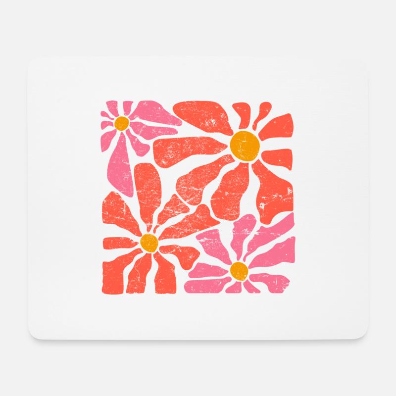 Groovy Retro Rosa und Orange Blumen - Mousepad (Querformat) - Weiß