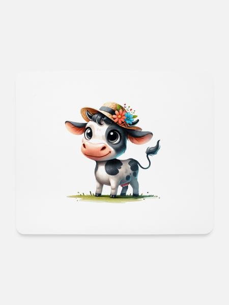 Kälbchen mit Strohhut - Mousepad (Querformat) - Weiß