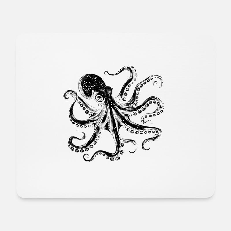 Coole Oktopus Kraken Illustration in schwarz - Mousepad (Querformat) - Weiß