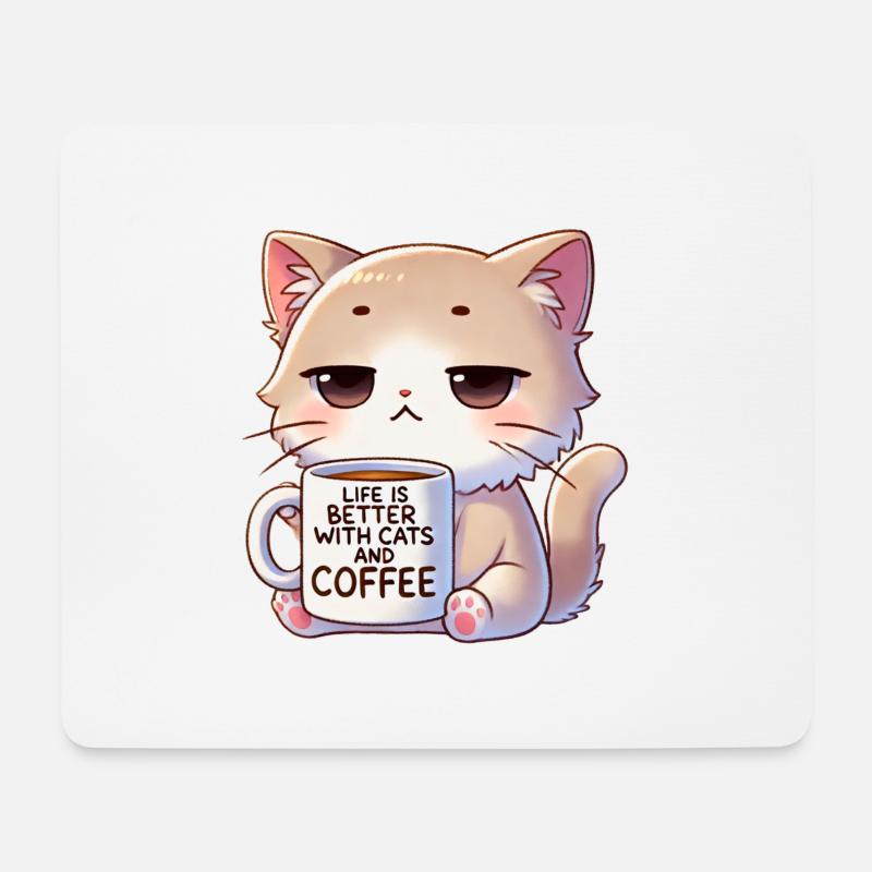 Katze Mit Kaffe - Mousepad (Querformat) - Weiß
