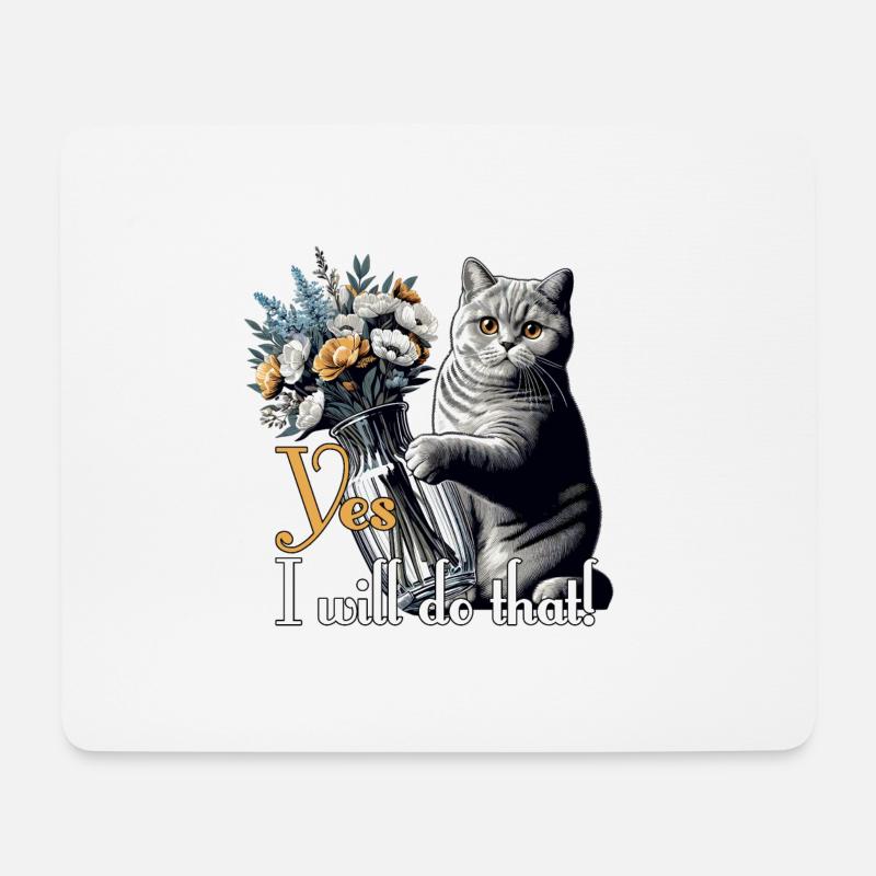 BKH Britisch Kurzhaar Katze Vase umkippen Geschenk - Mousepad (Querformat) - Weiß
