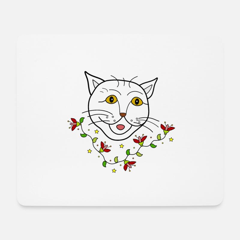Cat with flowers - Mousepad (Querformat) - Weiß