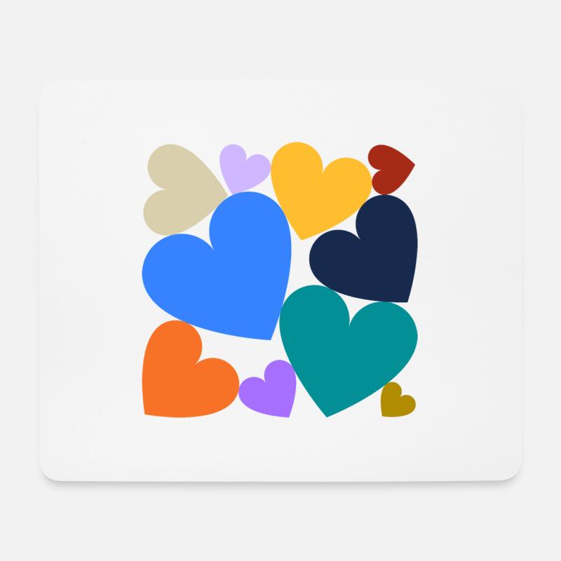 Bunte Herzen im Quadrat - Mousepad (Querformat) - Weiß