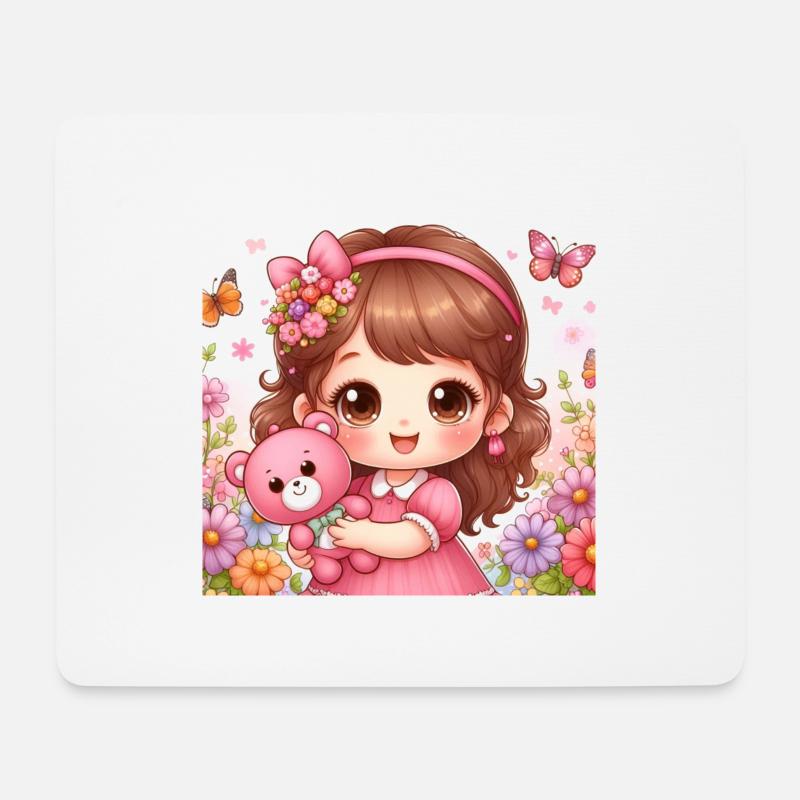 Kleines Mädchen mit ihrem Kuscheltier Teddybär - Mousepad (Querformat) - Weiß