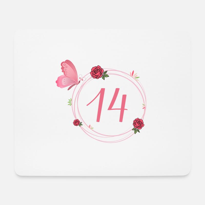 14. Geburtstag Schmetterlings- und Blumenmädchen - Mousepad (Querformat) - Weiß
