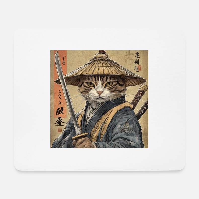 Katze Samurai Japan Ukiyo-E - Mousepad (Querformat) - Weiß