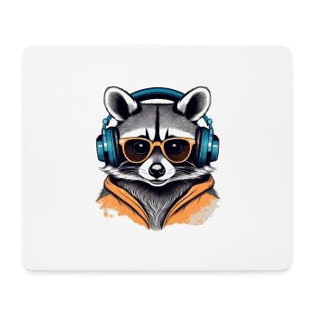 Cool Waschbär mit Kopfhörern und Sonnenbrille - Mousepad (Querformat) - Weiß - Vorne