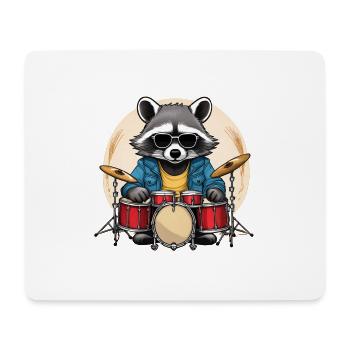 Stylischer Waschbär mit Schlagzeug - Mousepad (Querformat) - Weiß - Vorne