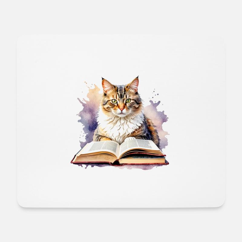 Katze mit Buch - Mousepad (Querformat) - Weiß
