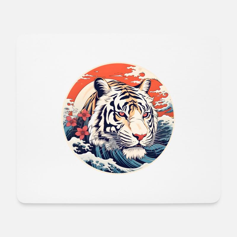 White tiger wave Ukiyo-e Hokusai - Mouse Pad (horizontal) - white