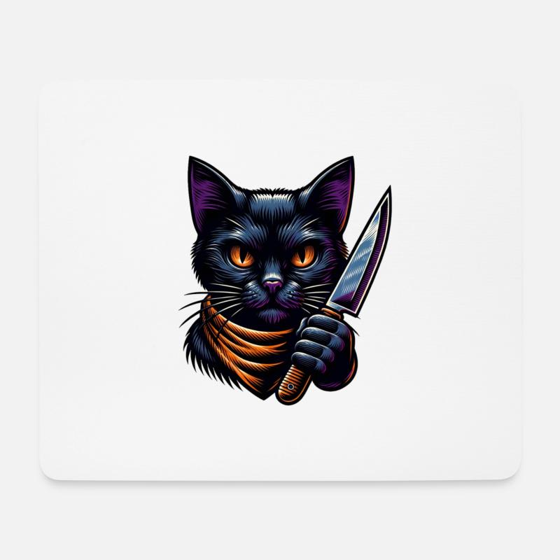 Evil cat with knife - Mouse Pad (horizontal) - white