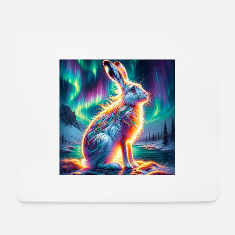 Schneehase Aurora Borealis - Mousepad (Querformat) - Weiß