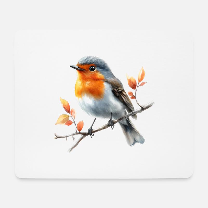 Rotkehlchen - Mousepad (Querformat) - Weiß