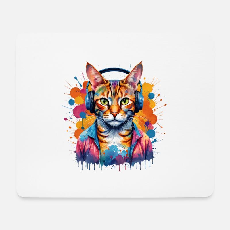Kreativer Katzen DJ - Mousepad (Querformat) - Weiß