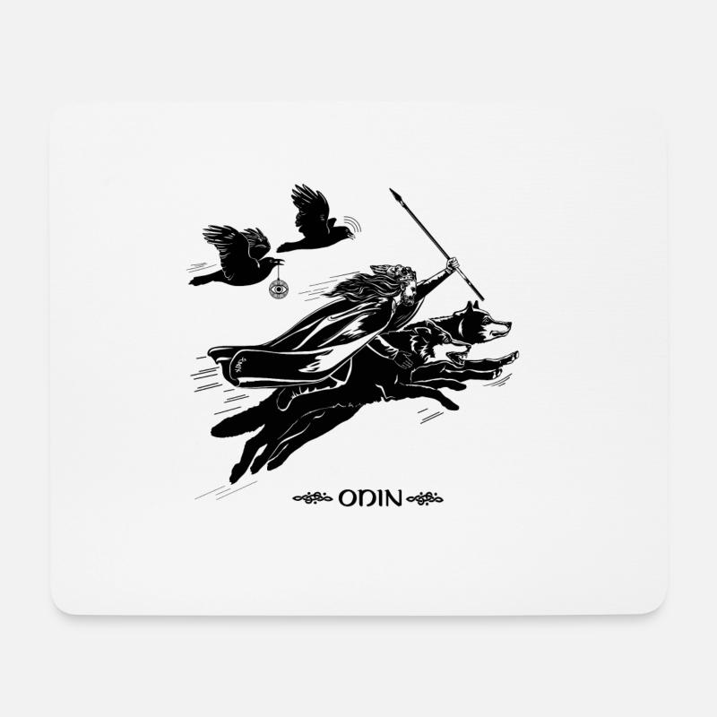 Odin mit Geri und Freki - Mousepad (Querformat) - Weiß