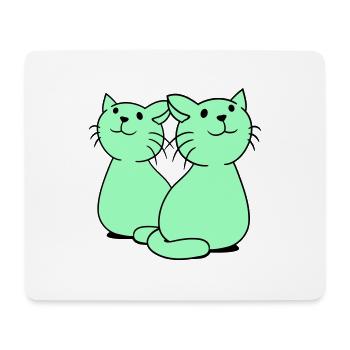 Deux chats heureux 2 amis Couple Équipe Couple - Tapis de souris (format paysage) - blanc - Devant