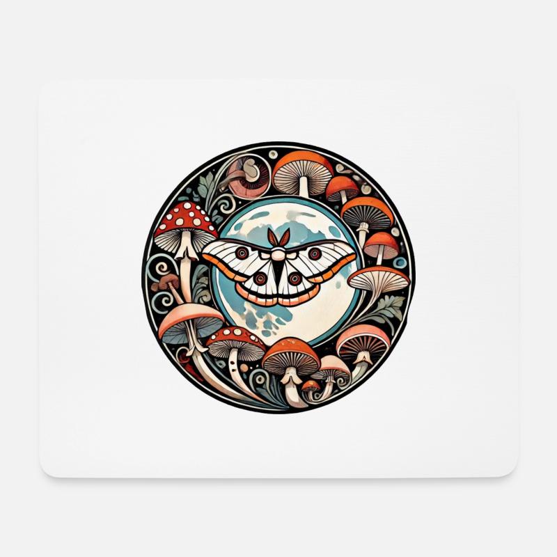 Luna Moth und Pilze - Mousepad (Querformat) - Weiß