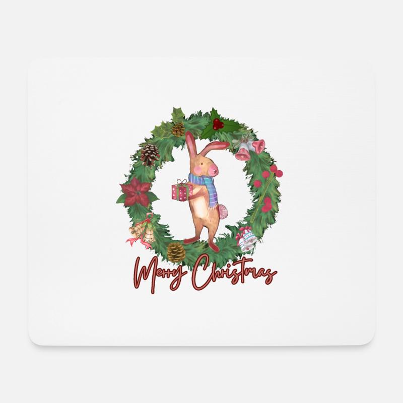 Merry Christmas Rabbit - Mousepad (Querformat) - Weiß