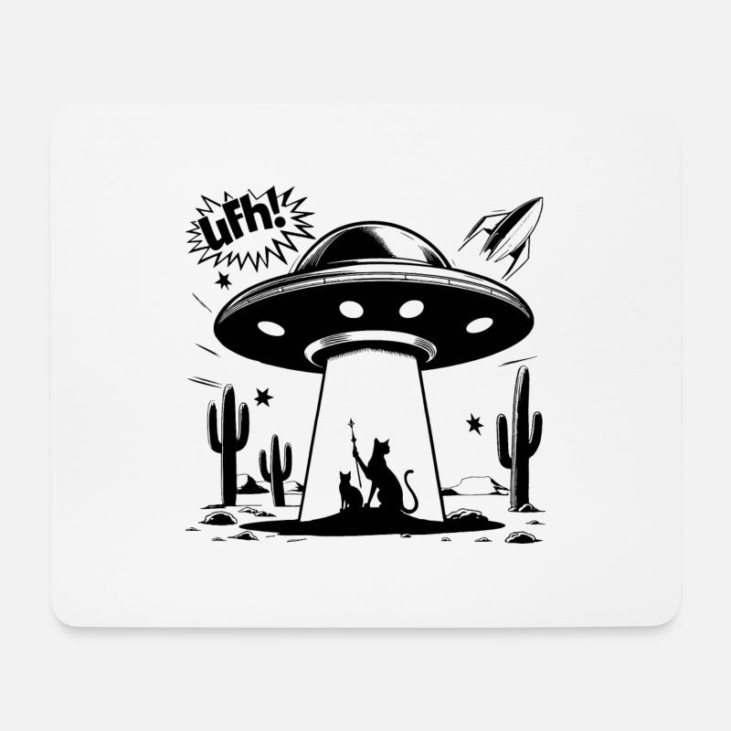 UFO-Katze - Mousepad (Querformat) - Weiß