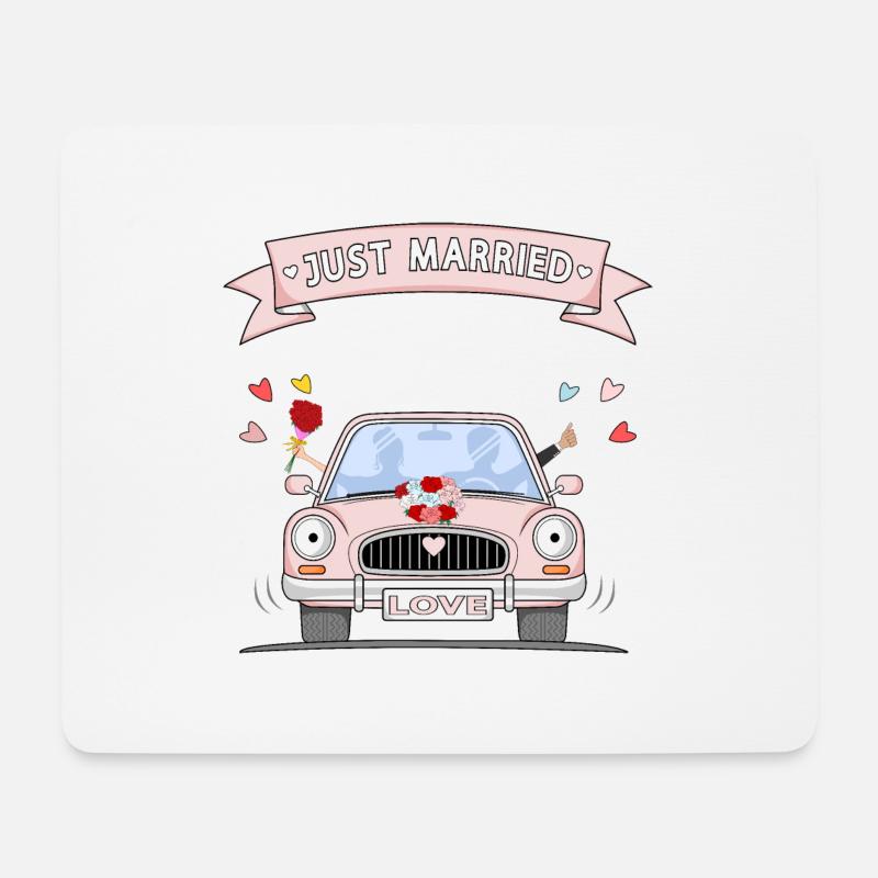 Just married Hochzeitsauto Rosa - Mousepad (Querformat) - Weiß