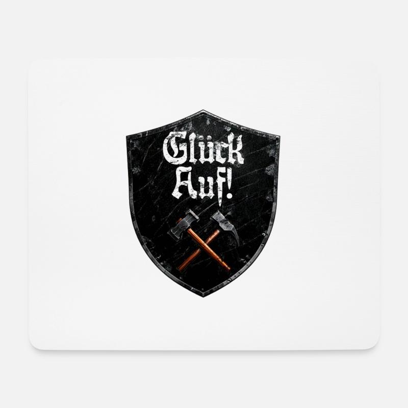 Glück auf Logo Bergbau Bergmann Schlägel und Eisen - Mousepad (Querformat) - Weiß