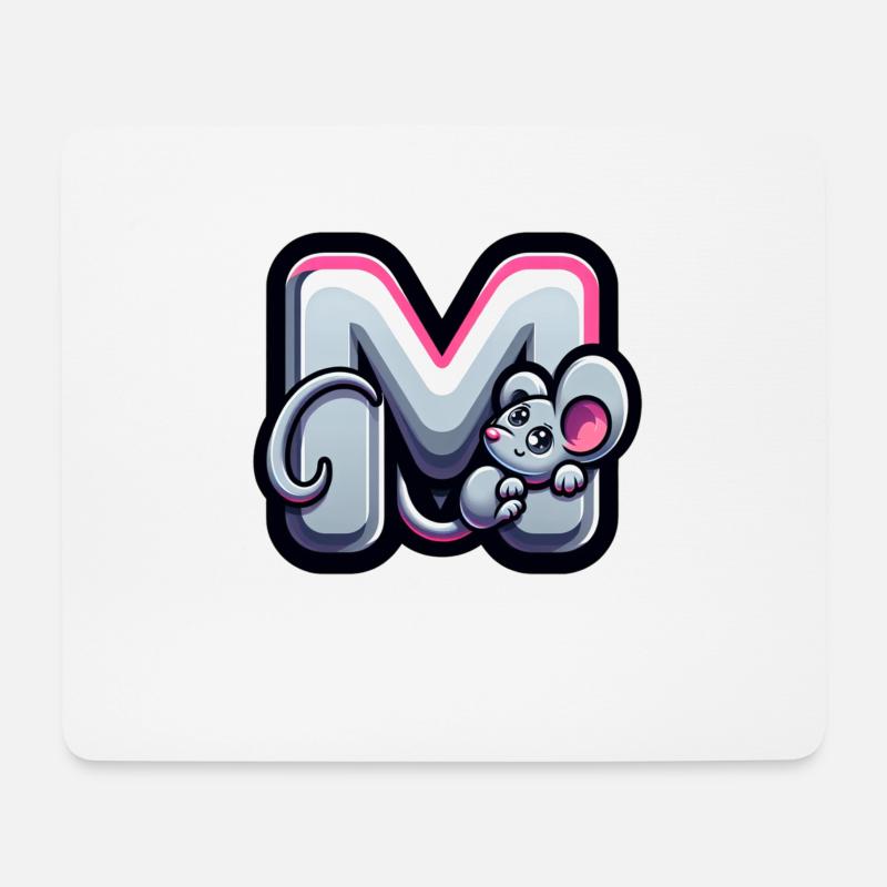 Niedliche Maus auf dem Buchstaben M - Mousepad (Querformat) - Weiß
