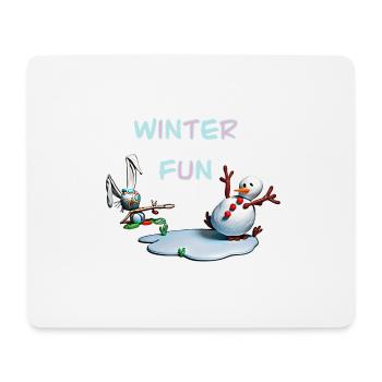 Winter Fun: Bunny and Snowman - Mouse Pad (horizontal) - white - Front