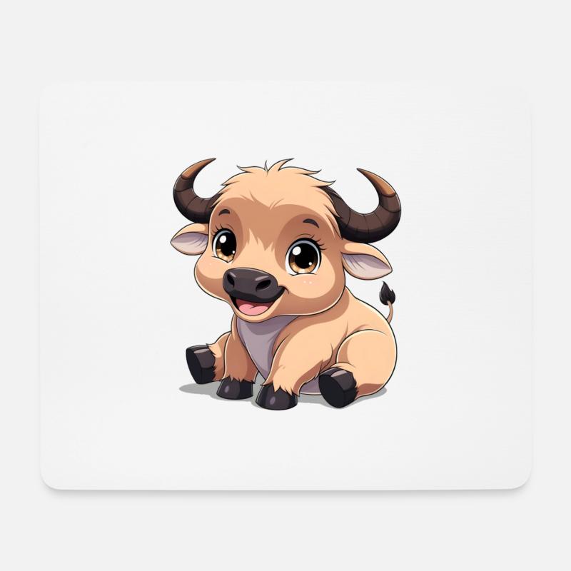 Baby- Büffel - Mousepad (Querformat) - Weiß