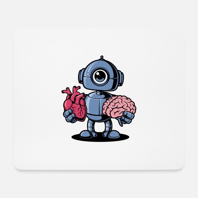 Herz vs. Gehirn Roboter - Mousepad (Querformat) - Weiß