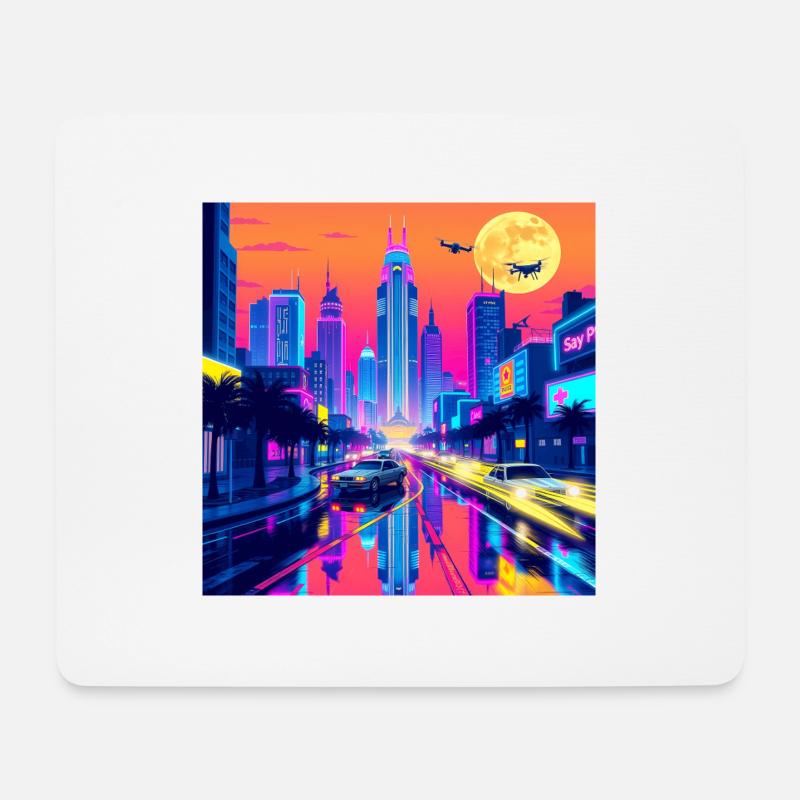 Retro Wave Stadtbild: Eine nostalgische Reise durch - Mousepad (Querformat) - Weiß