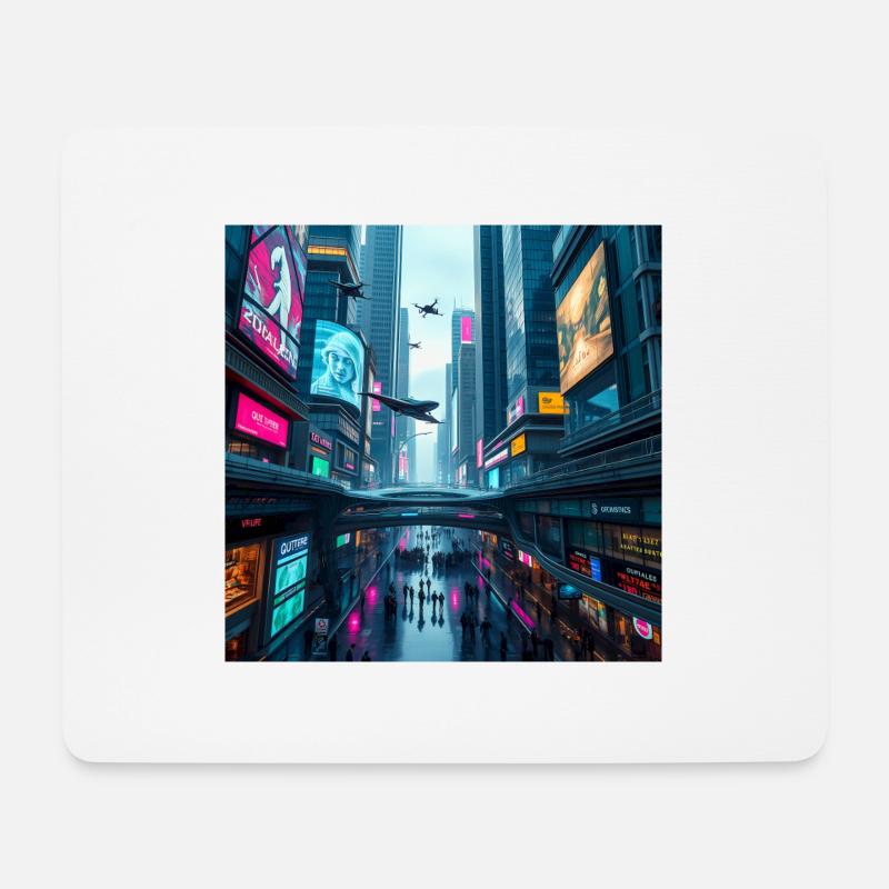 Futuristic Neon Cityscape: A Vibrant Vision - Mouse Pad (horizontal) - white