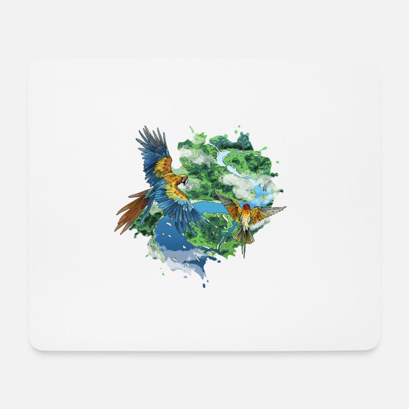 Papageien, die über den Dschungel fliegen - Mousepad (Querformat) - Weiß