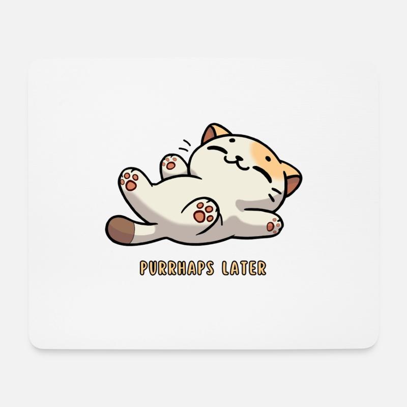 Purrhaps Later – Lustige faule Katze mit Spruch - Mousepad (Querformat) - Weiß