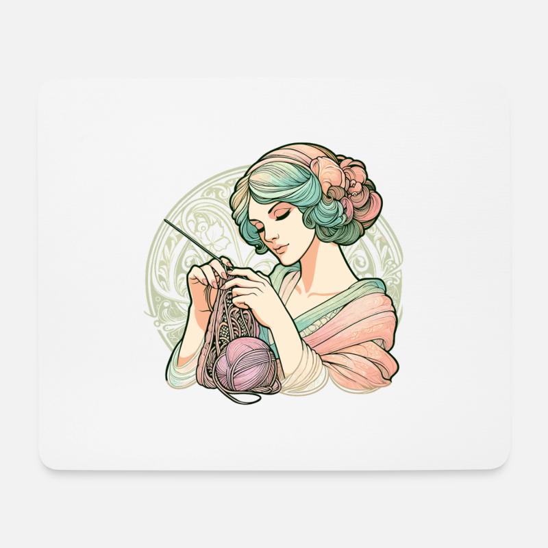 Stricken Frau Art Nouveau Geschenk - Mousepad (Querformat) - Weiß