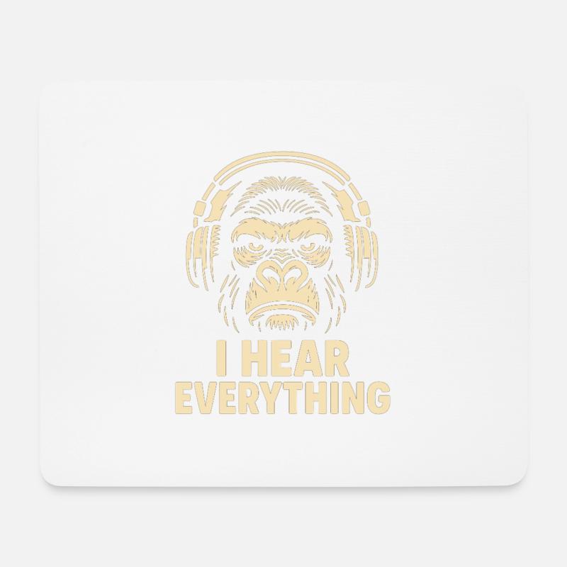 Gorilla I Hear Everything - Mousepad (Querformat) - Weiß