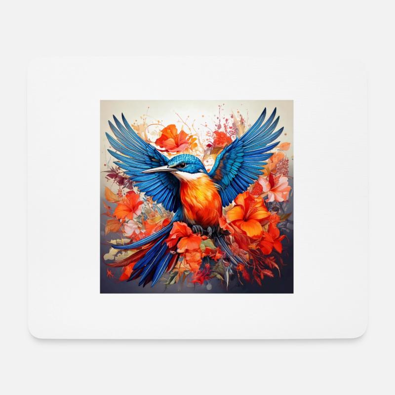 Eisvogel,Kolibri, Hibiskus,Blumen,bunt,malerei - Mousepad (Querformat) - Weiß